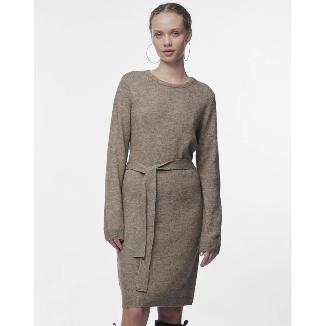 Robe courte en maille marron Ode