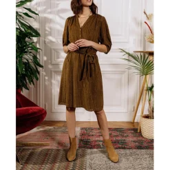 Robe courte ENYA kaki en viscose