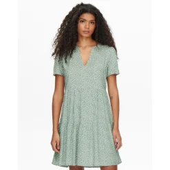 Robe courte Imprimé all over Col en V Manches courtes Au-dessus du genou vert