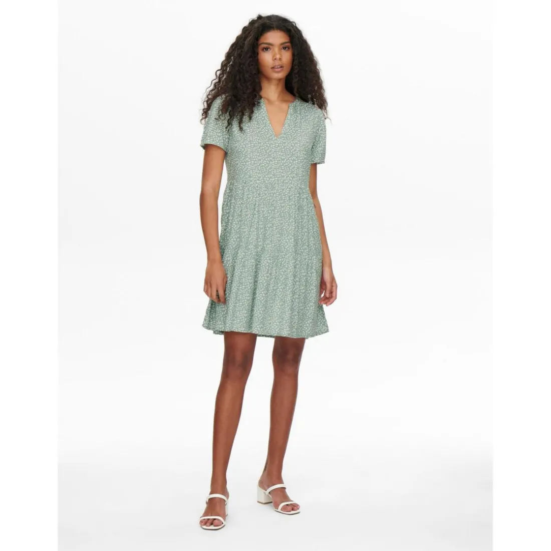 Robe courte Imprimé all over Col en V Manches courtes Au-dessus du genou vert