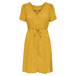 Robe courte Imprimé all over Col en V Manches courtes Cordon d'attache Au-dessus du genou jaune