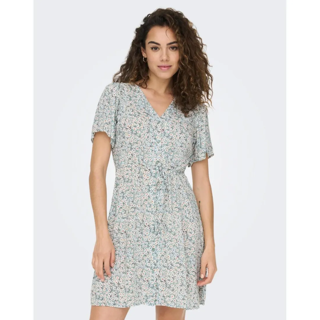 Robe courte Imprimé all over Col en V Manches courtes Au-dessus du genou bleu Hope