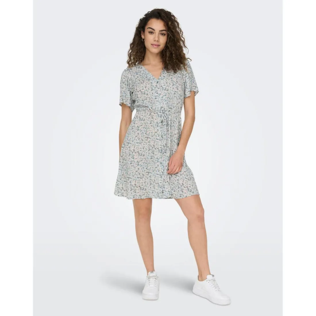 Robe courte Imprimé all over Col en V Manches courtes Au-dessus du genou bleu Hope