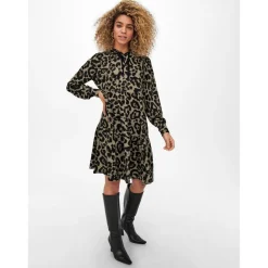Robe courte Imprimé all over Col rond Manches longues noir
