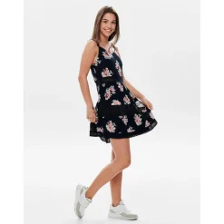Robe courte Imprimé all over Col en V Sans manches Dentelle féminine Longueur mini bleu