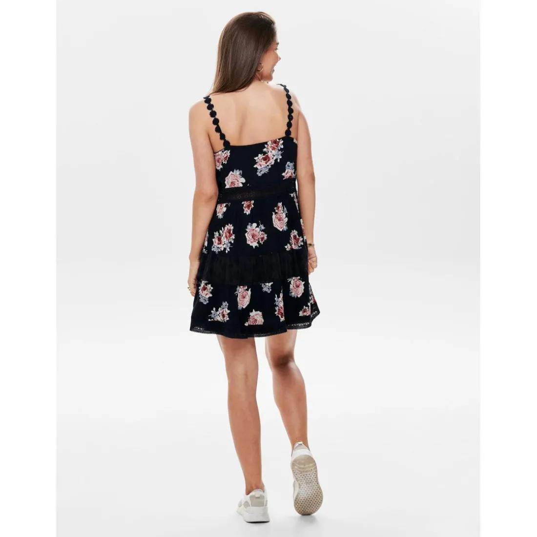 Robe courte Imprimé all over Col en V Sans manches Dentelle féminine Longueur mini bleu