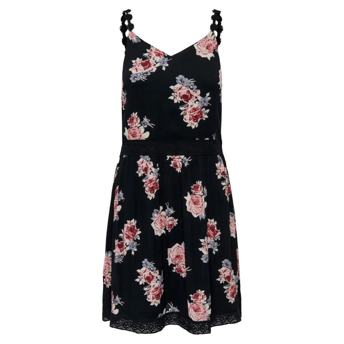 Robe courte Imprimé all over Col en V Sans manches Dentelle féminine Longueur mini bleu