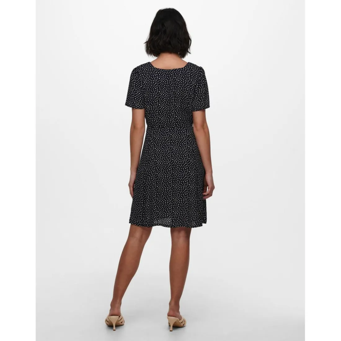 Robe courte Imprimé all over Col en V Manches courtes Cordon d'attache Au-dessus du genou bleu Dina