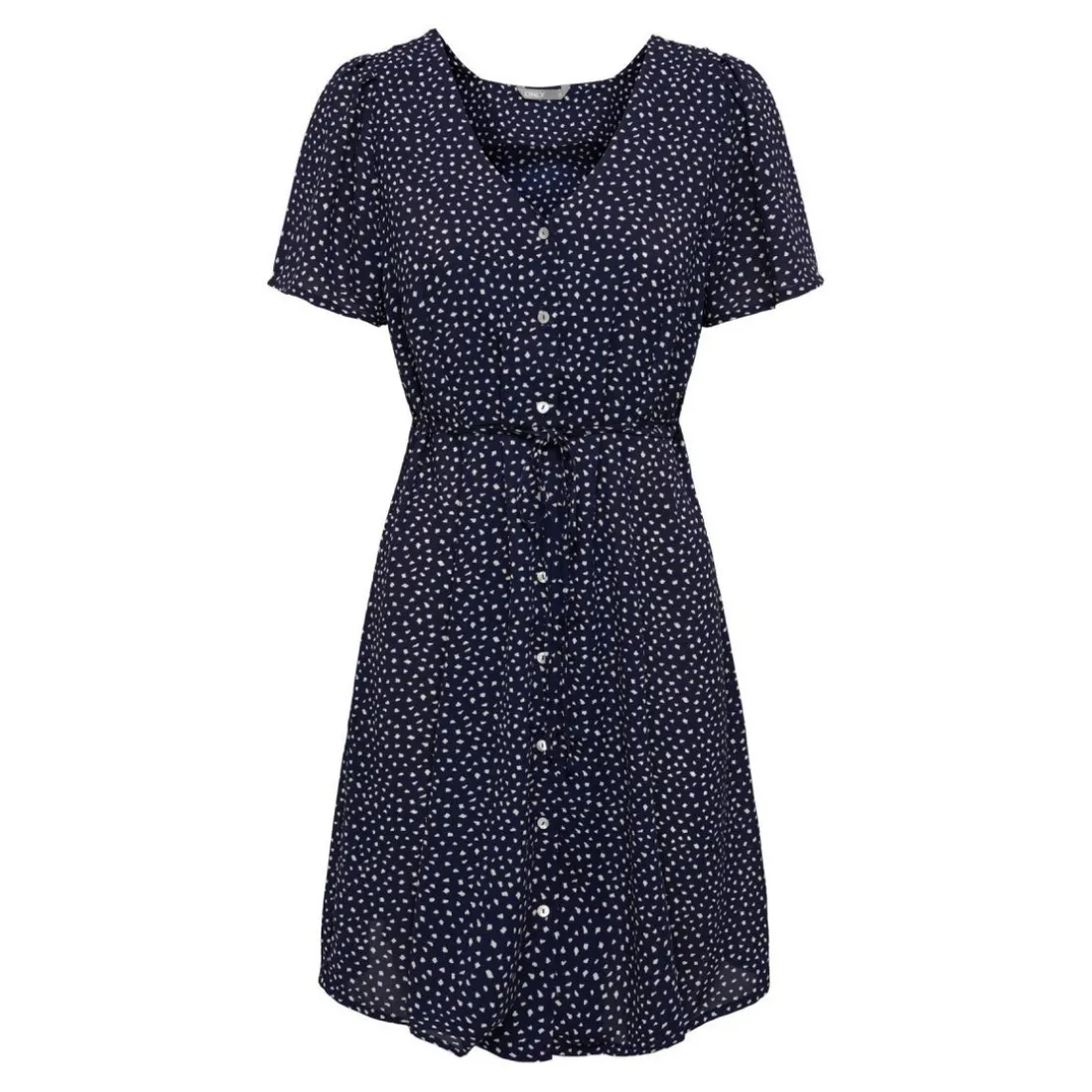 Robe courte Imprimé all over Col en V Manches courtes Cordon d'attache Au-dessus du genou bleu Dina