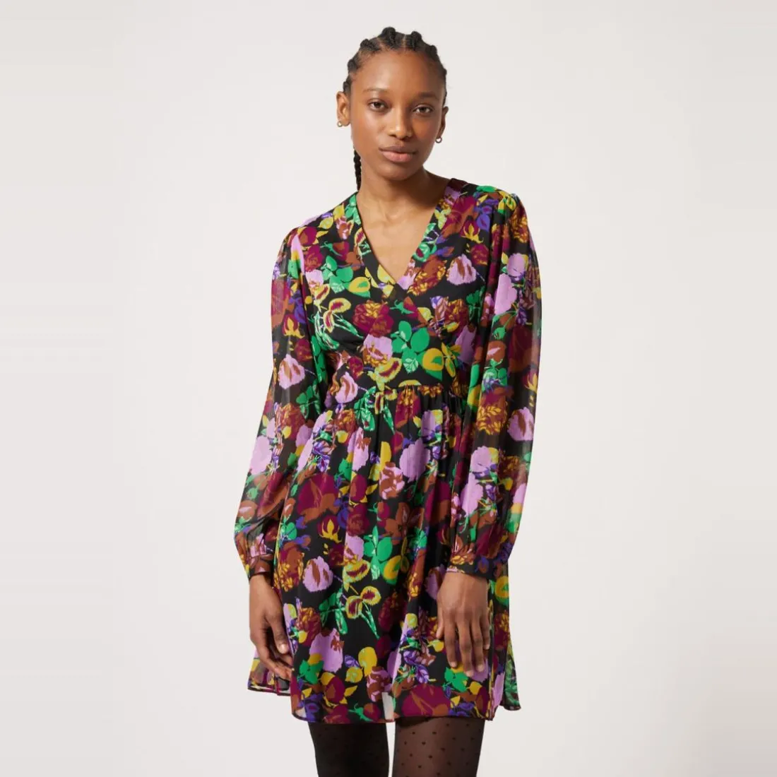 Robe courte imprimé floral noir