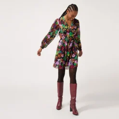 Robe courte imprimé floral noir