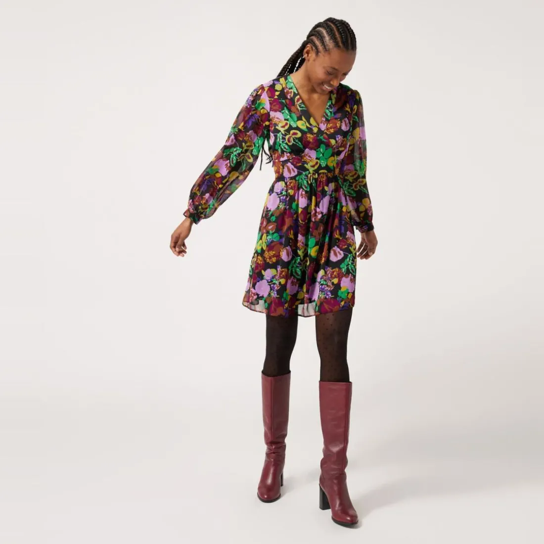 Robe courte imprimé floral noir