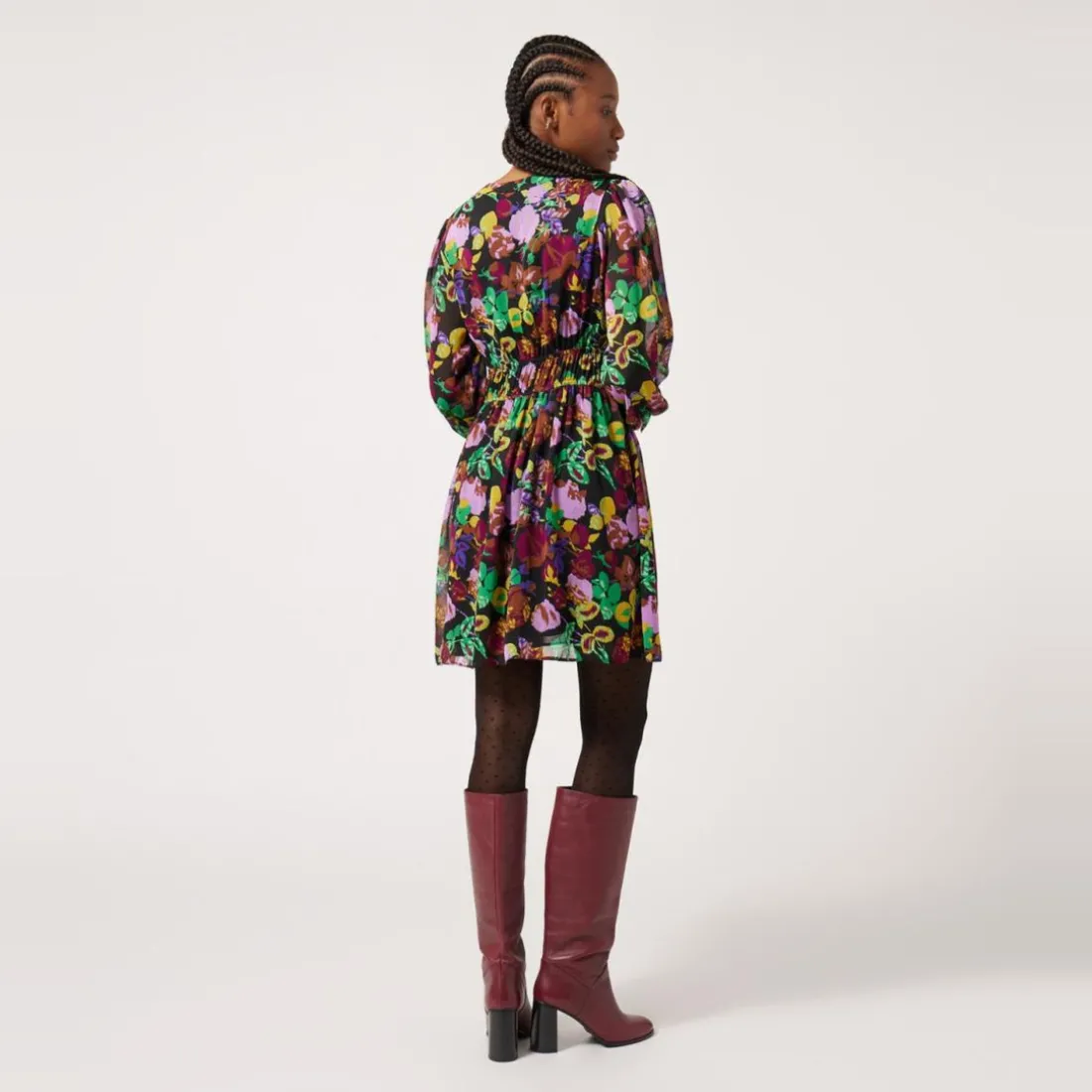 Robe courte imprimé floral noir