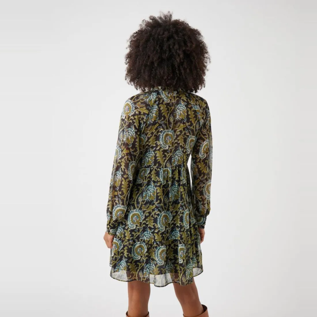 Robe courte imprimée col nouette bleu