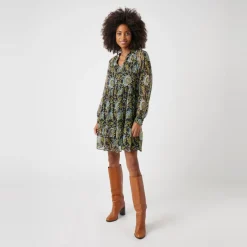 Robe courte imprimée col nouette bleu