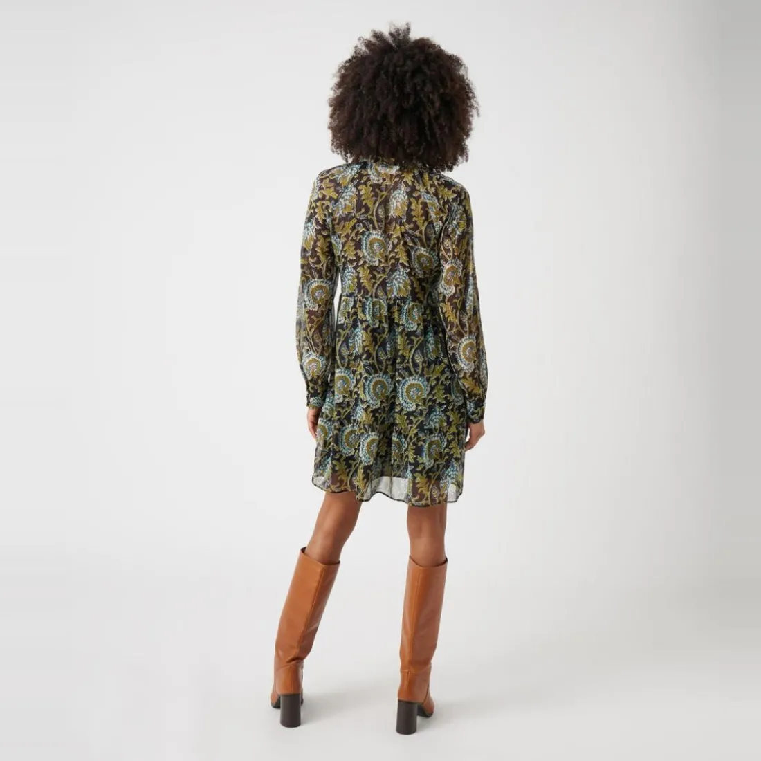 Robe courte imprimée col nouette bleu