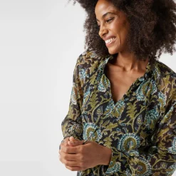 Robe courte imprimée col nouette bleu