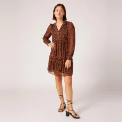 Robe courte imprimée marron