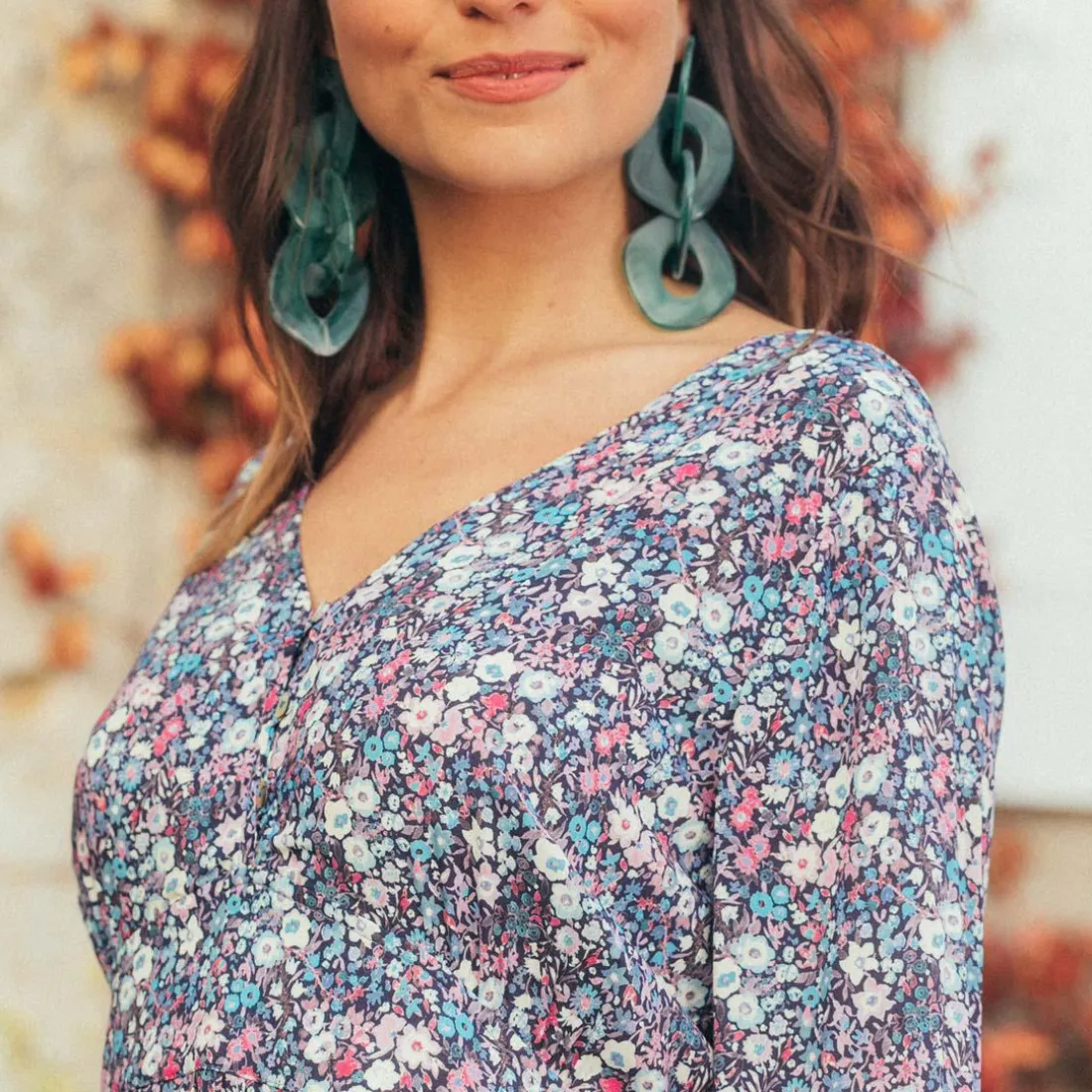 Robe courte imprimée Nina Réédition bleu en viscose