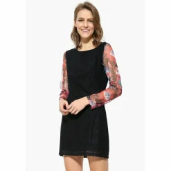 Robe courte manches 3/4 dentelle femme Desigual - Noir