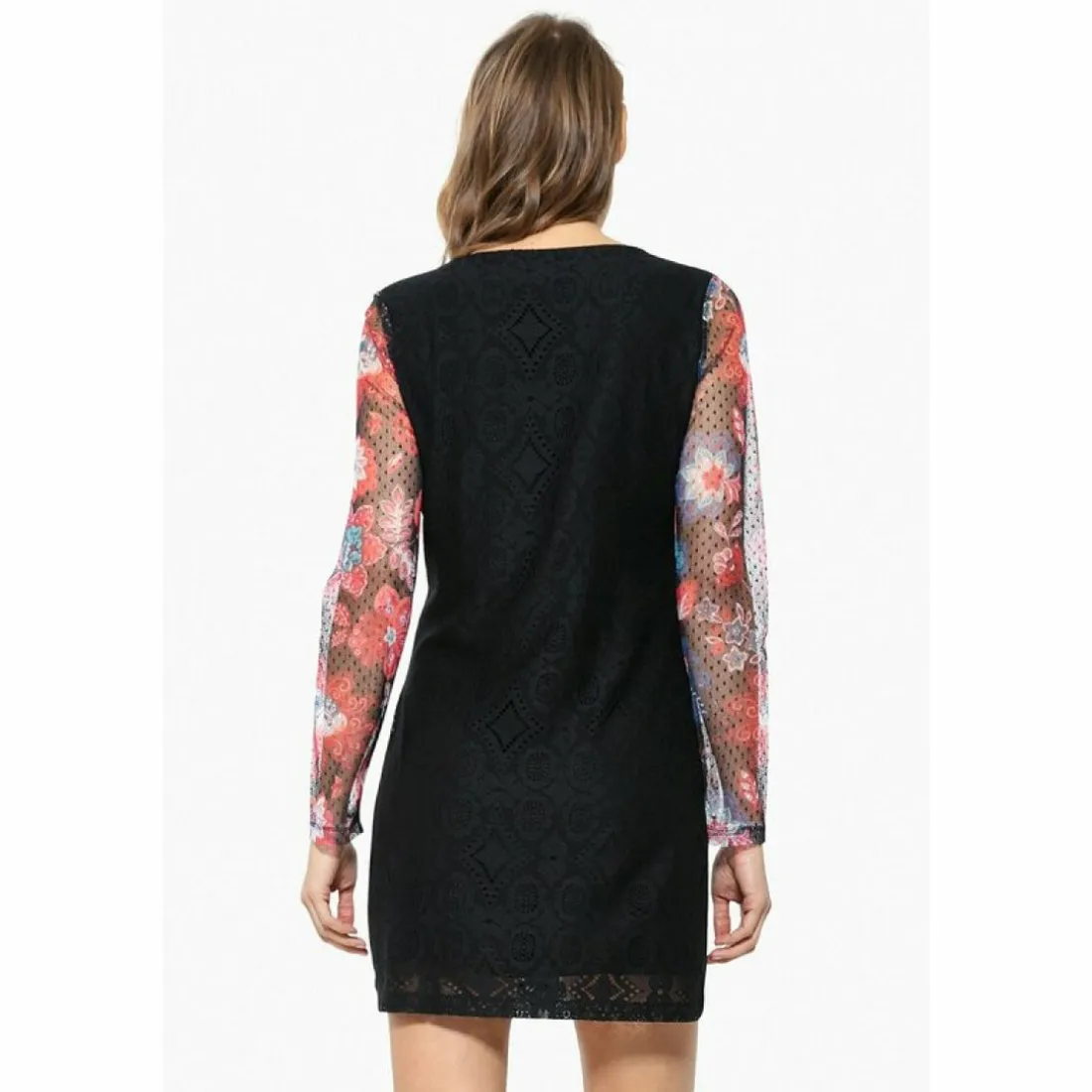 Robe courte manches 3/4 dentelle femme Desigual - Noir
