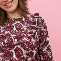 Robe courte manches longues volants femme - Rouge