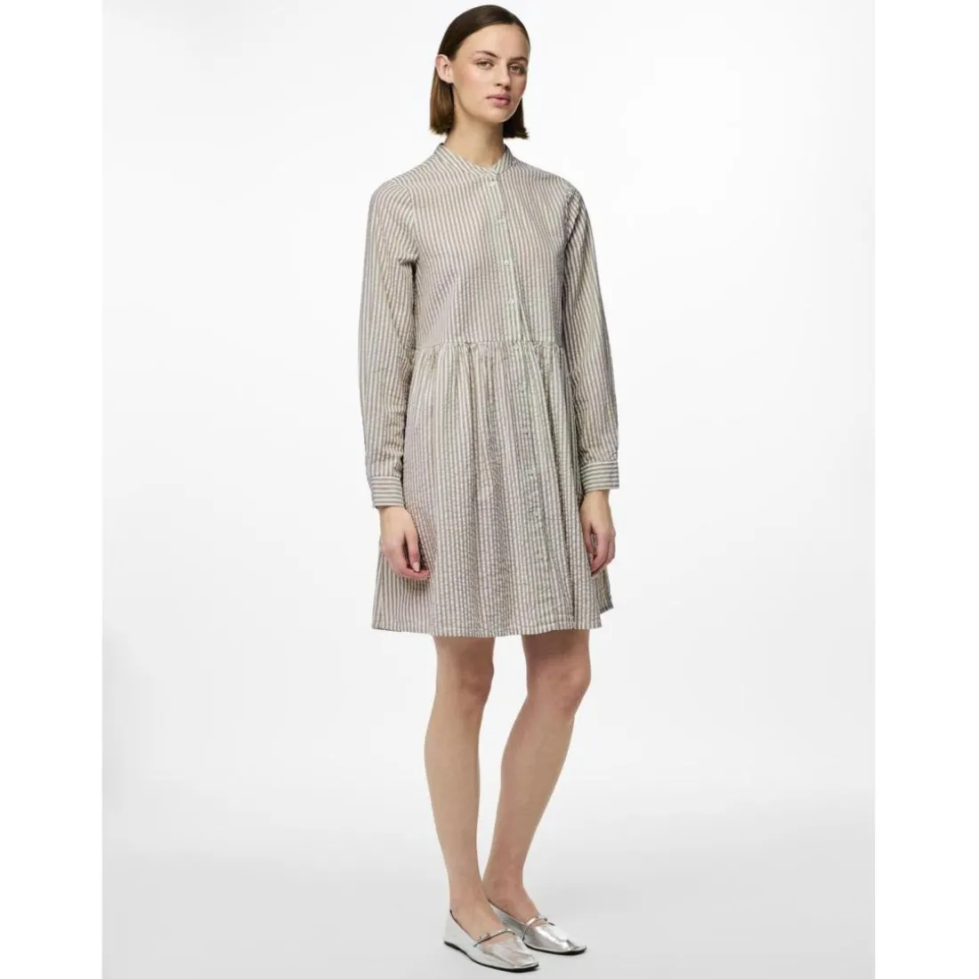 Robe courte manches longues en coton Sally beige Zola