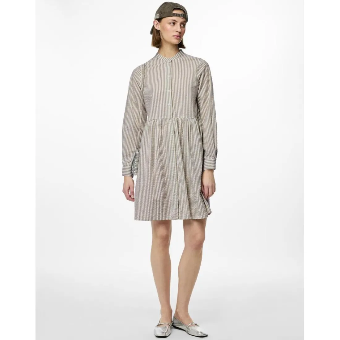 Robe courte manches longues en coton Sally beige Zola