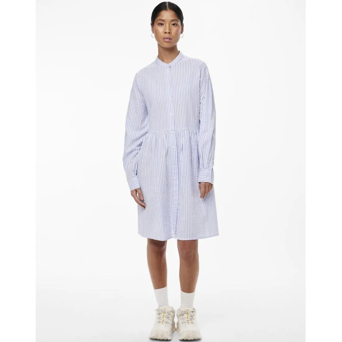 Robe courte manches longues en coton Sally bleu Luna
