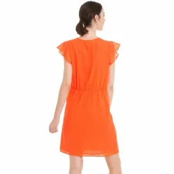 Robe courte manches papillon encolure ronde plumetis femme - Orange