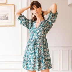 Robe courte Marine vert en viscose