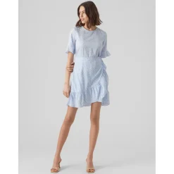 Robe courte Regular Fit Imprimé all over Col rond Manches 2/4 bleu