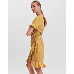 Robe courte Regular Fit Imprimé all over Col en V Manches 2/4 jaune