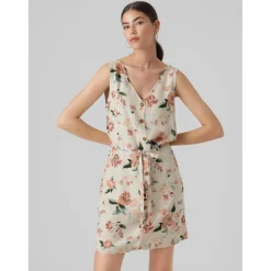 Robe courte Regular Fit Imprimé all over Col en V Sans manches Court gris Tia