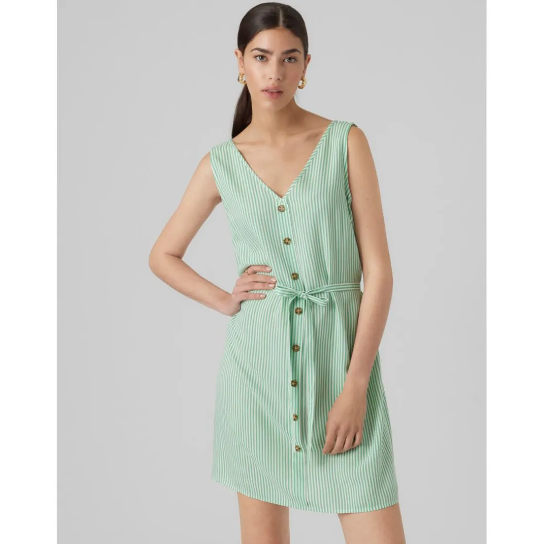 Robe courte Regular Fit Rayures Col en V Sans manches Court blanc Leah