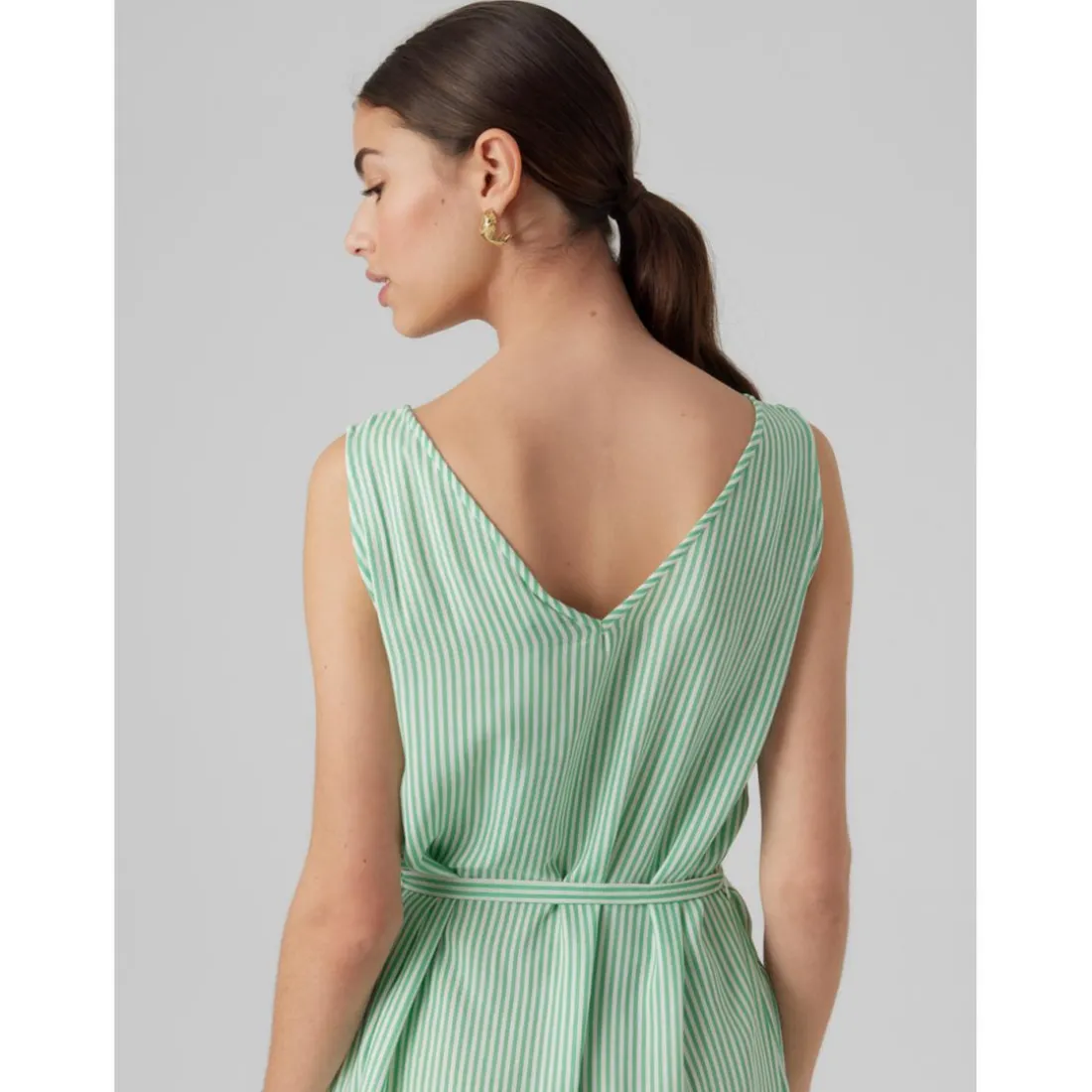Robe courte Regular Fit Rayures Col en V Sans manches Court blanc Leah