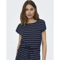 Robe courte taille ajustée manches courtes bleu foncé en coton Agnes