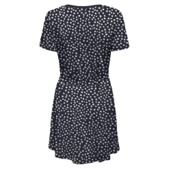 Robe courte taille ajustée manches courtes bleu foncé en coton Wren