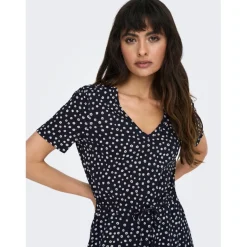 Robe courte taille ajustée manches courtes bleu foncé en coton Wren