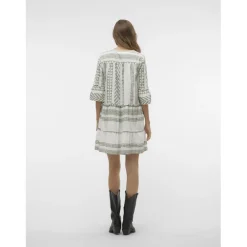 Robe courte tunique court col en v manches larges manches 3/4 blanc Pia