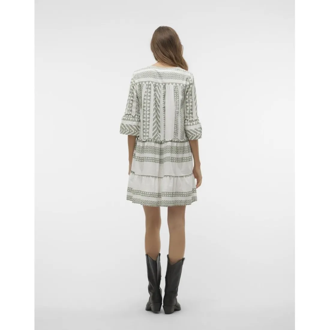 Robe courte tunique court col en v manches larges manches 3/4 blanc Pia