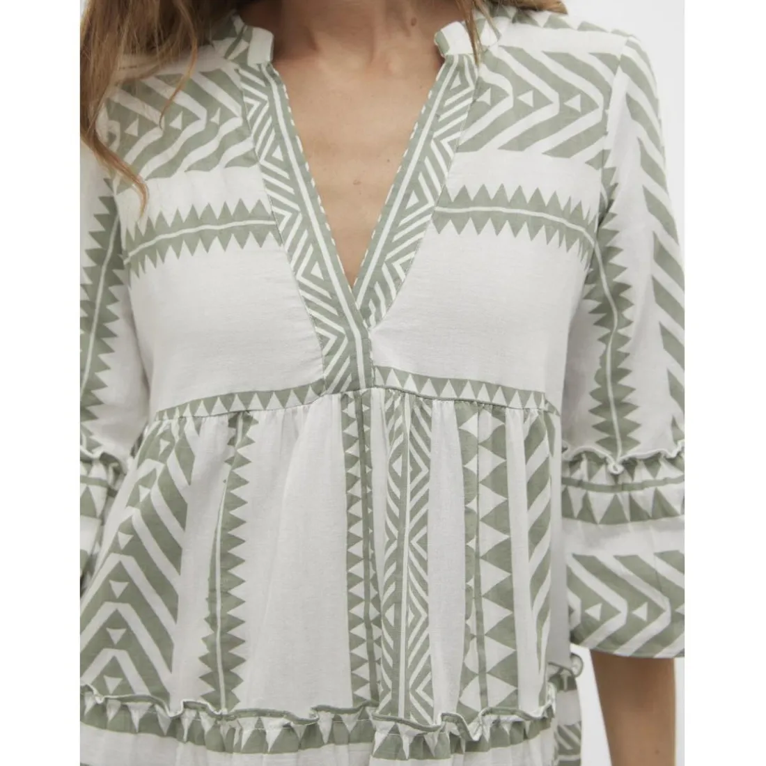 Robe courte tunique court col en v manches larges manches 3/4 blanc Pia