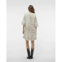 Robe courte tunique court col en v manches larges manches 3/4 gris Skye