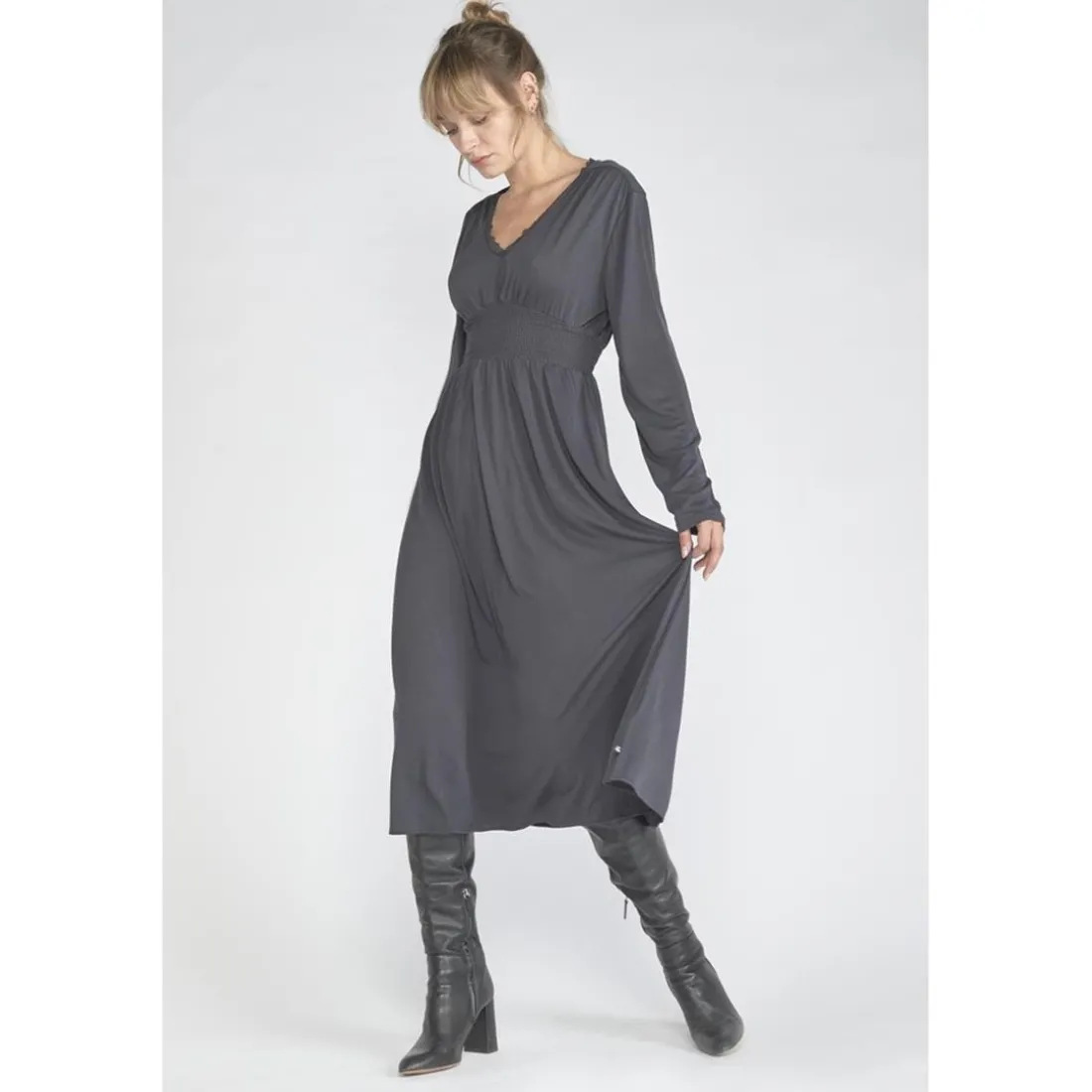 Robe droite CHANAN gris en coton modal