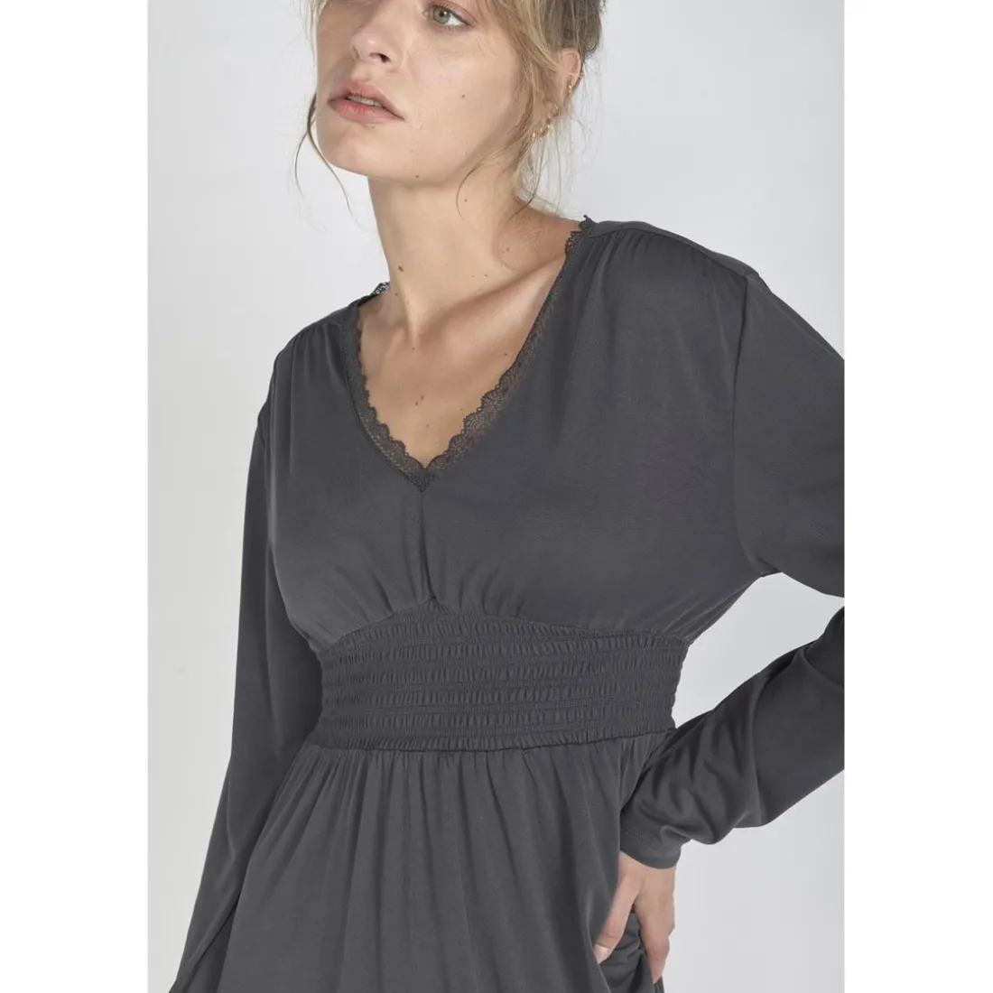 Robe droite CHANAN gris en coton modal