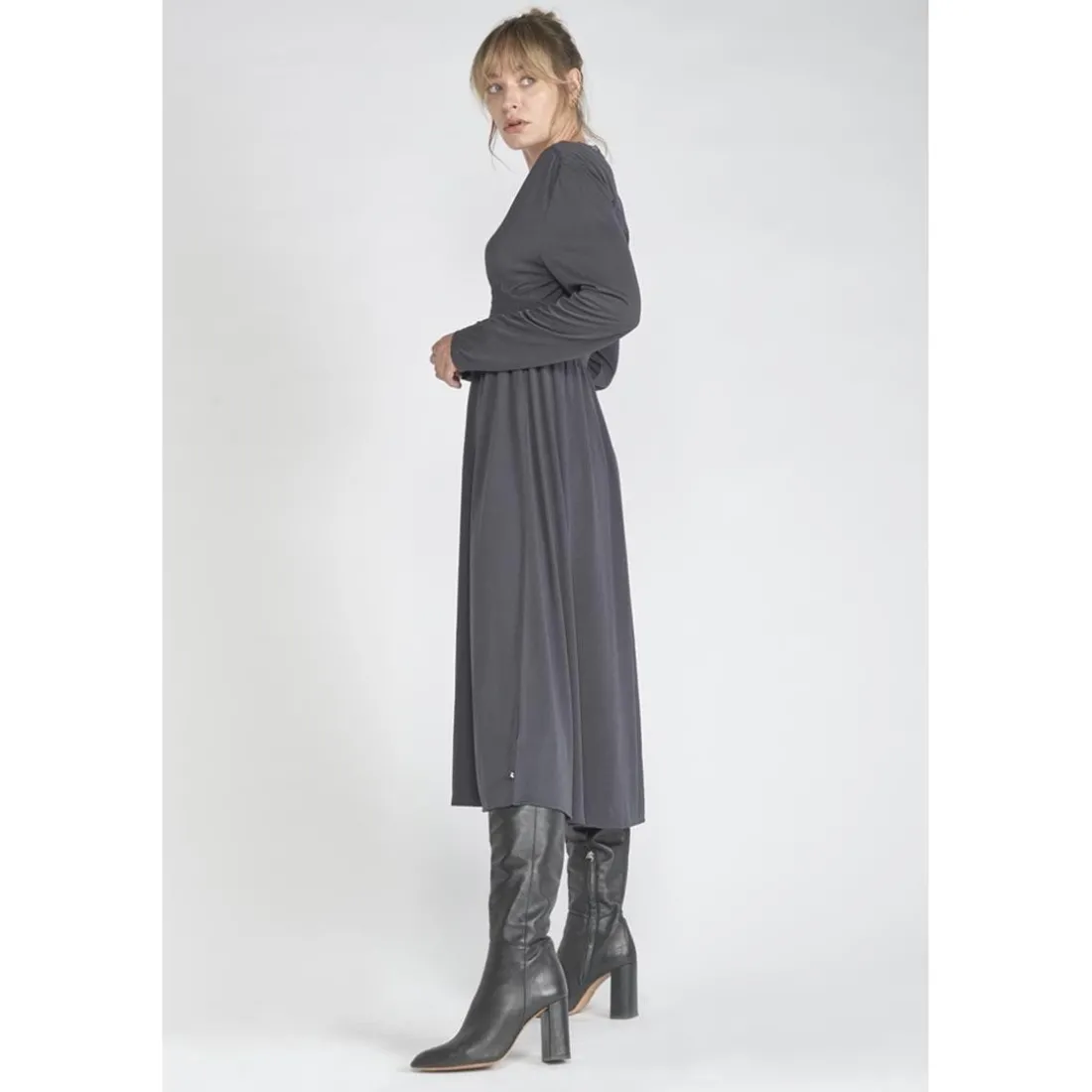 Robe droite CHANAN gris en coton modal