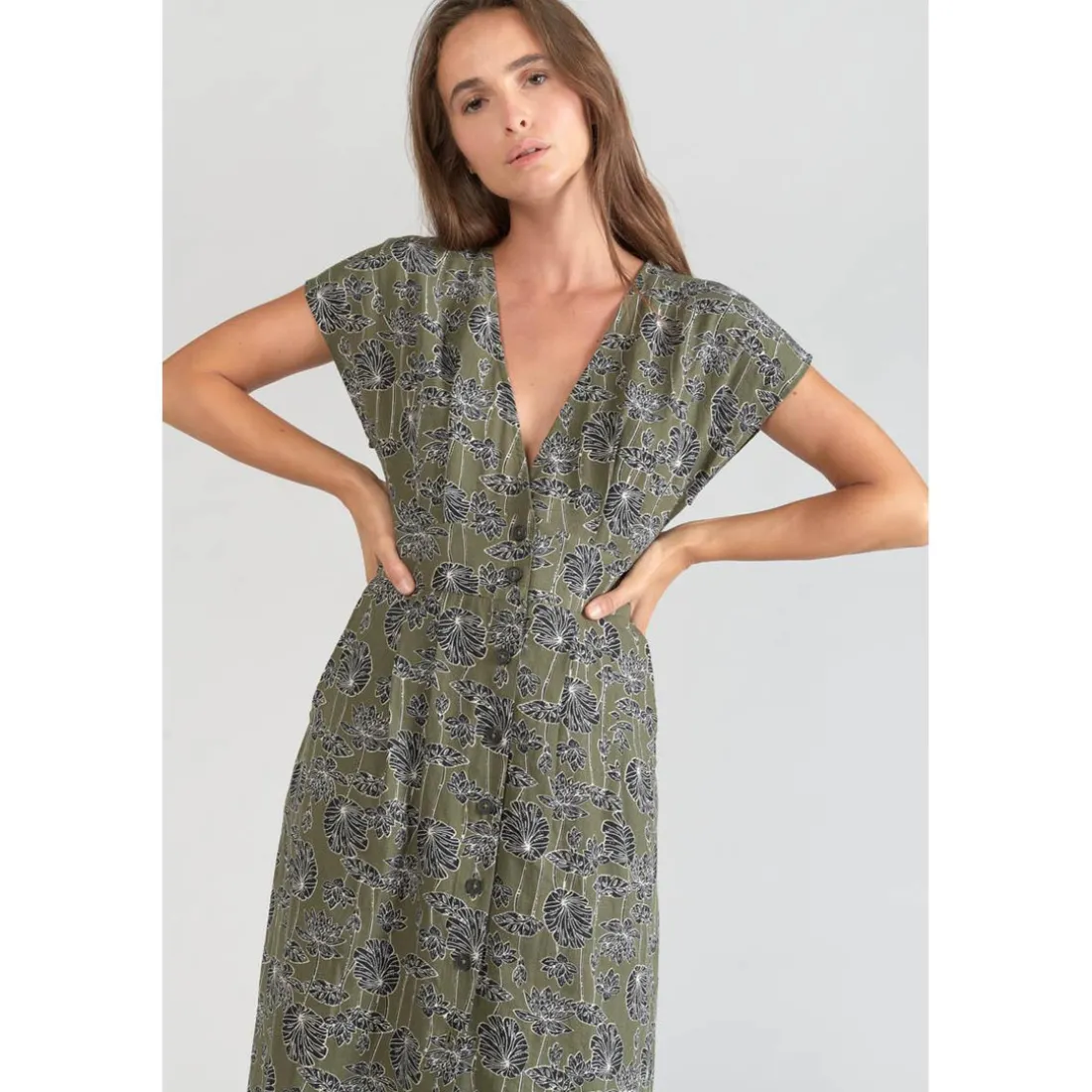 Robe droite CROFT vert en lin