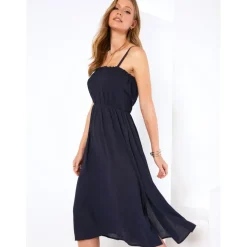 Robe en crêpe bambula à bretelles réglables bleu marine