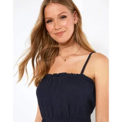 Robe en crêpe bambula à bretelles réglables bleu marine