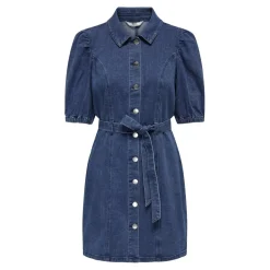Robe en denim fermeture par bouton manches courtes bleu Joy